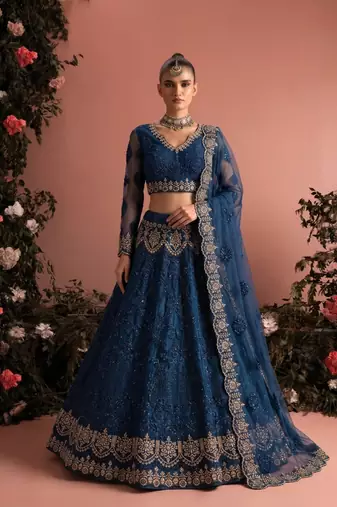 Blue Butterfly Net fabric with Embroidered, Resham, Sequence, Thread work Lehengas For Your Wedding Look