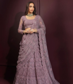 Lavender butterfly net fabric with embroidered, resham, sequence, thread work lehengas for your wedding look