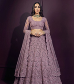 Lavender butterfly net fabric with embroidered, resham, sequence, thread work lehengas for your wedding look