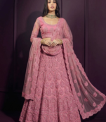 Pink butterfly net fabric with embroidered, resham, sequence, thread work lehengas for your wedding look