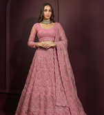 Pink butterfly net fabric with embroidered, resham, sequence, thread work lehengas for your wedding look