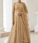 Golden Butterfly Net Fabric With Embroidered, Resham, Sequence, Thread Work Lehengas For Your Wedding Look