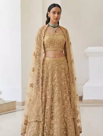 Golden Butterfly Net Fabric With Embroidered, Resham, Sequence, Thread Work Lehengas For Your Wedding Look