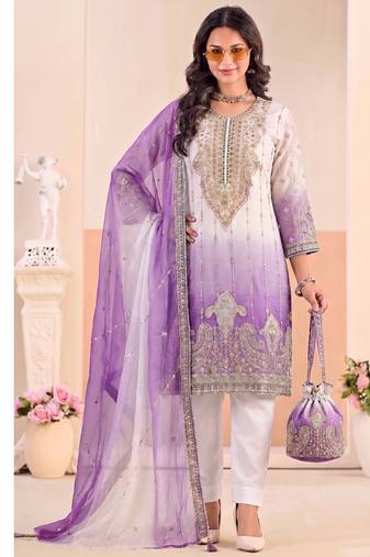Designer purple ombre straight suit for women with hand embroidery