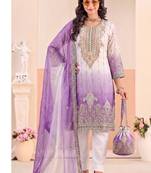 Designer purple ombre straight suit for women with hand embroidery