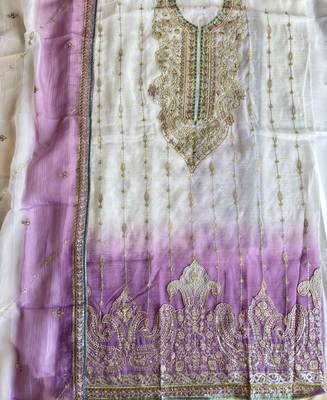 Designer purple ombre straight suit for women with hand embroidery 3