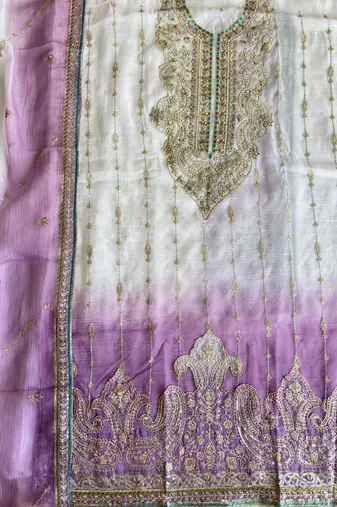 Designer purple ombre straight suit for women with hand embroidery