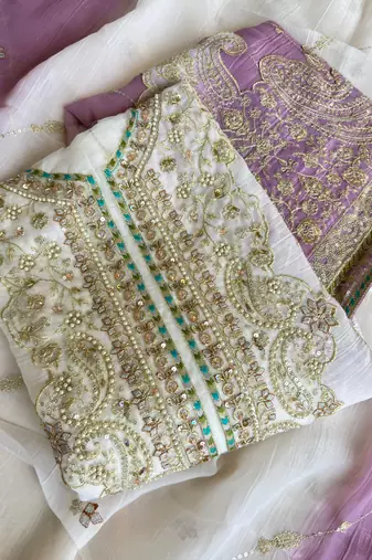 Designer purple ombre straight suit for women with hand embroidery