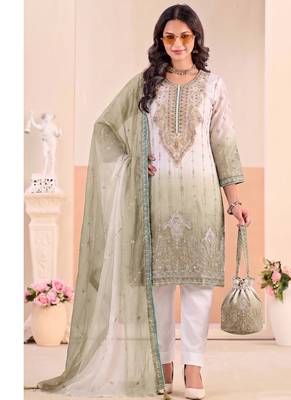 Designer green ombre straight suit for women with hand embroidery 1