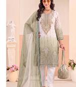 Designer green ombre straight suit for women with hand embroidery