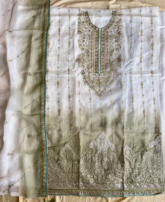 Designer green ombre straight suit for women with hand embroidery 3