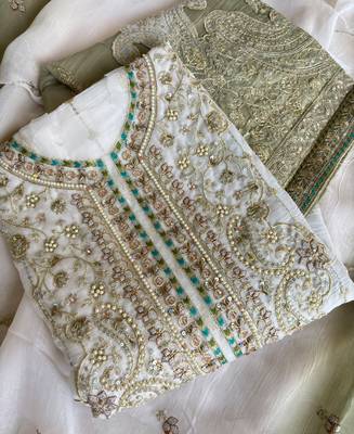 Designer green ombre straight suit for women with hand embroidery 4