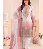 Designer pink ombre straight suit for women with hand embroidery