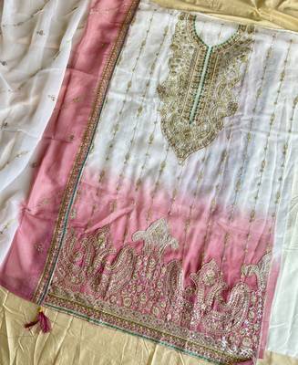Designer pink ombre straight suit for women with hand embroidery 3