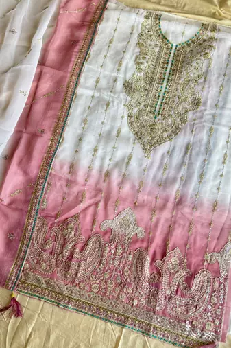 Designer pink ombre straight suit for women with hand embroidery