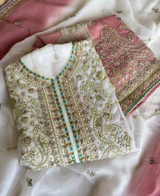 Designer pink ombre straight suit for women with hand embroidery 4