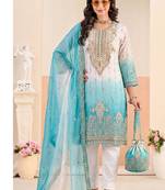 Designer sky blue ombre straight suit for women with hand embroidery