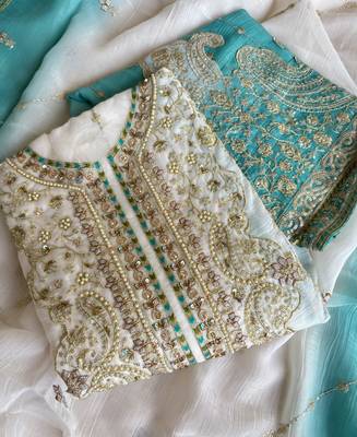 Designer sky blue ombre straight suit for women with hand embroidery 4