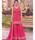Pink bandhani printed heavy emrboidery worked sharara suit ethnic wear