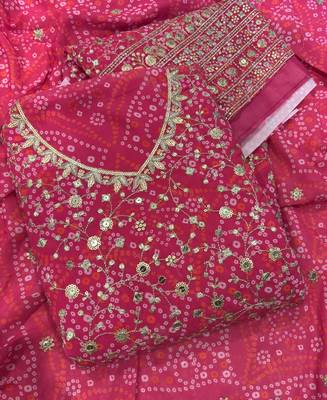 Pink bandhani printed heavy emrboidery worked sharara suit ethnic wear 3