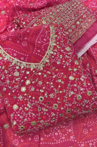Pink bandhani printed heavy emrboidery worked sharara suit ethnic wear