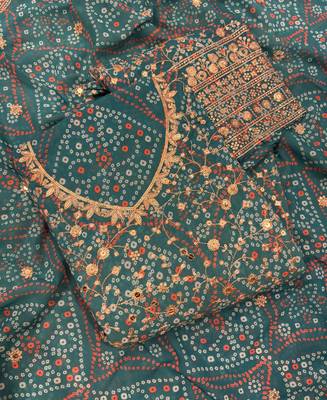 Teal bandhani printed heavy emrboidery worked sharara suit ethnic wear 3