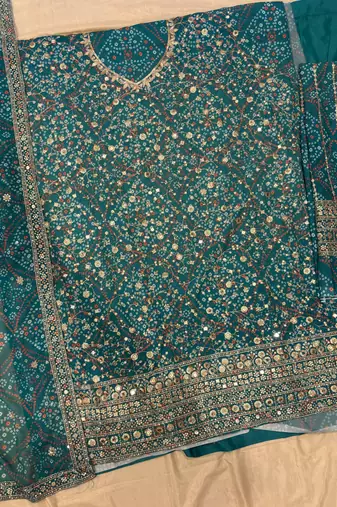 Teal bandhani printed heavy emrboidery worked sharara suit ethnic wear