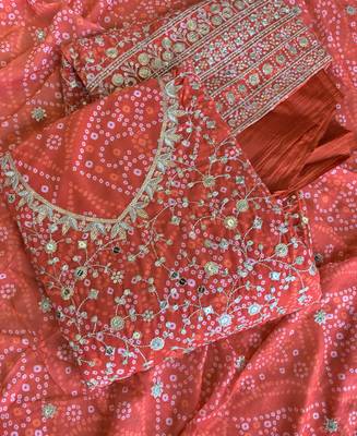 Orange bandhani printed heavy emrboidery worked sharara suit ethnic wear 3
