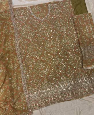Mustard bandhani printed heavy emrboidery worked sharara suit ethnic wear 4