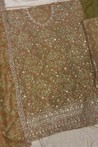 Mustard bandhani printed heavy emrboidery worked sharara suit ethnic wear
