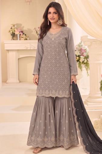 Designer beige 3 piece salwar suit for women indian wear