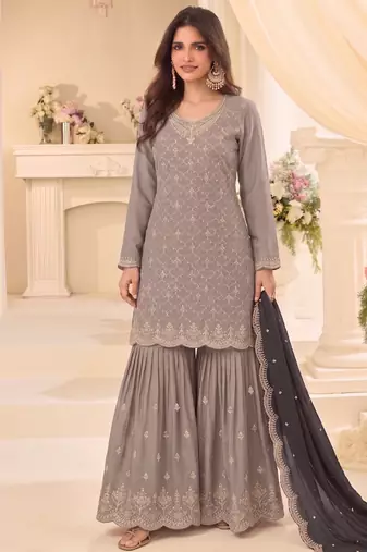 Designer beige 3 piece salwar suit for women indian wear