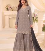 Designer beige 3 piece salwar suit for women indian wear