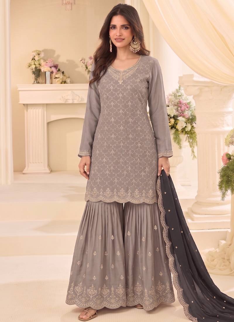 Designer beige 3 piece salwar suit for women indian wear
