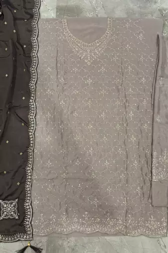 Designer beige 3 piece salwar suit for women indian wear