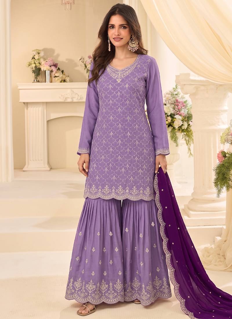 Designer lilac 3 piece salwar suit for women indian wear