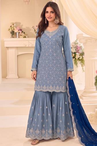 Designer baby blue 3 piece salwar suit for women indian wear