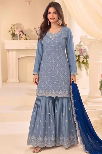 Designer baby blue 3 piece salwar suit for women indian wear