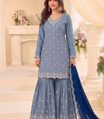 Designer baby blue 3 piece salwar suit for women indian wear