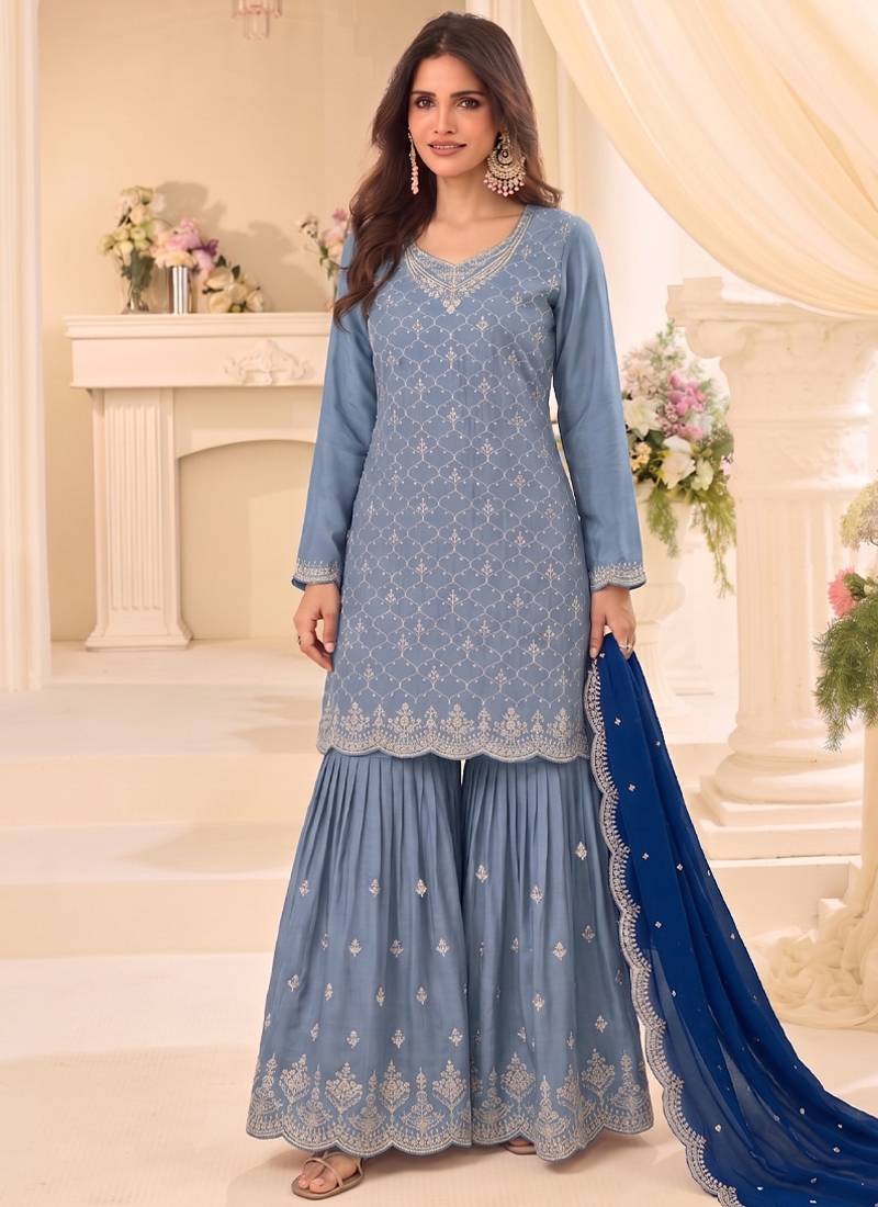 Designer baby blue 3 piece salwar suit for women indian wear