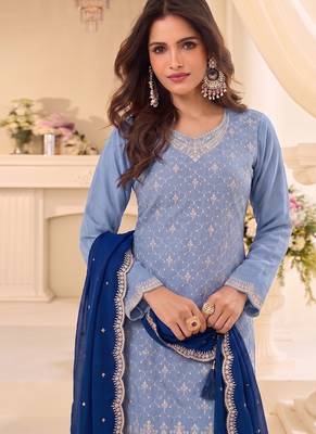 Designer baby blue 3 piece salwar suit for women indian wear 2