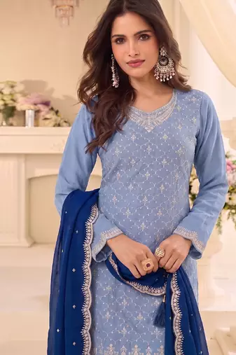 Designer baby blue 3 piece salwar suit for women indian wear