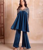 Blue zardozi embroidered kaftan co-ord set for women