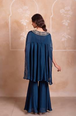 Blue zardozi embroidered kaftan co-ord set for women 2