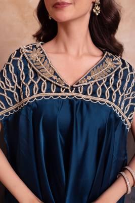 Blue zardozi embroidered kaftan co-ord set for women 5