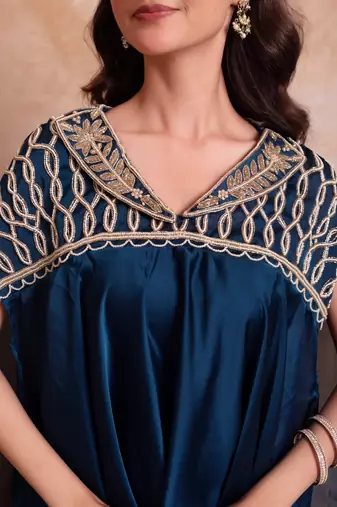 Blue zardozi embroidered kaftan co-ord set for women