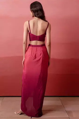 Pink embroidered crepe cape draped skirt set for women