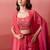 Pink embroidered crepe cape draped skirt set for women