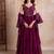 Purple floral embroidered sequin work georgette tiered gown for women