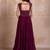 Purple floral embroidered sequin work georgette tiered gown for women
